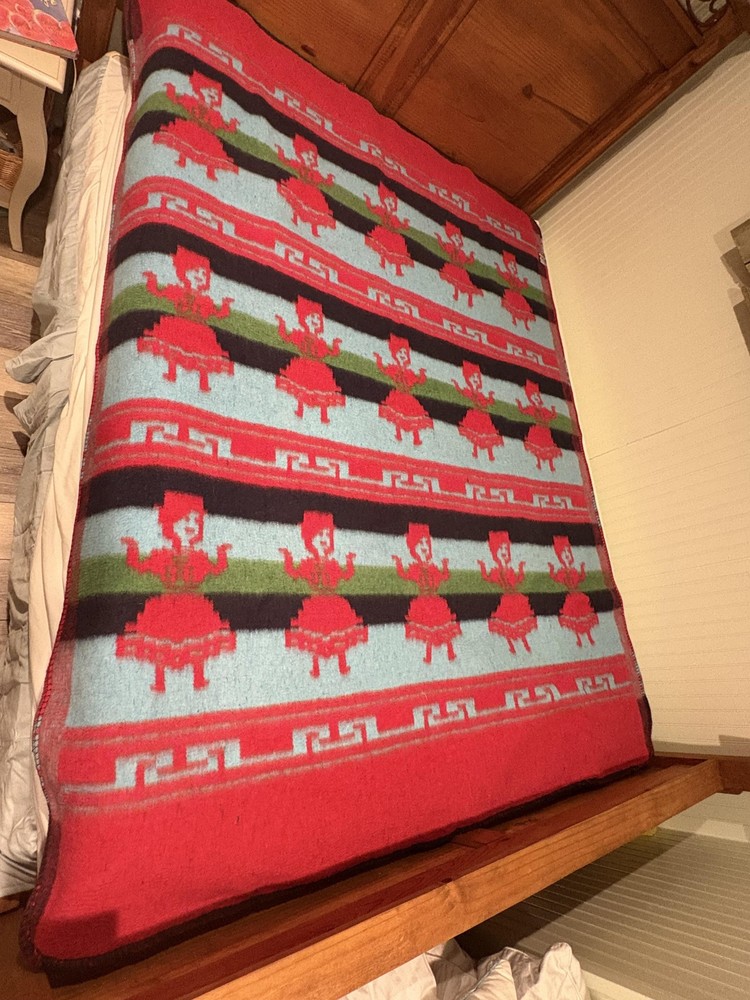 Profitex Alpaca Wool Blend Blanket Throw 62x83 Peru Dancer Motif Reversible rare