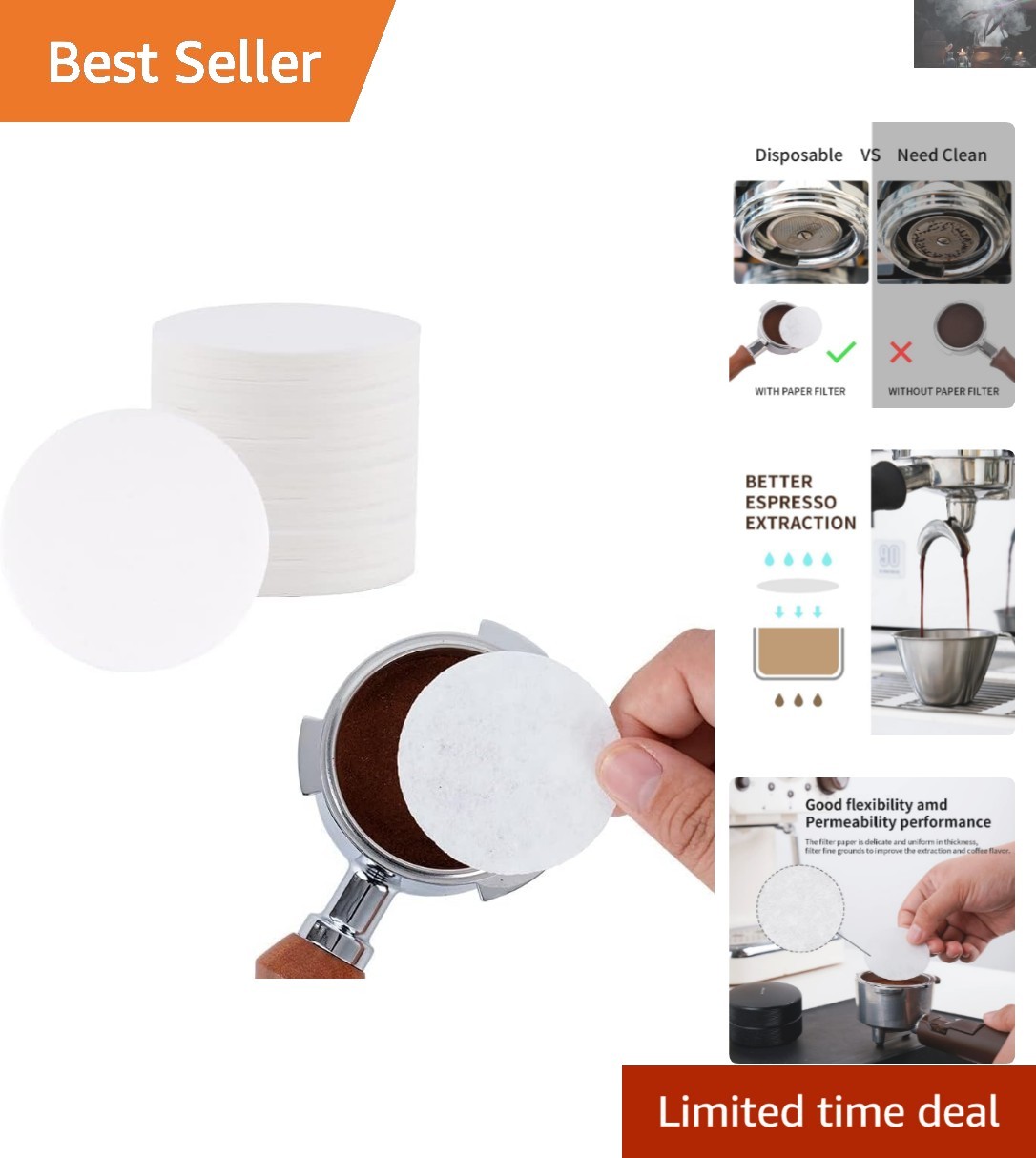 51mm Espresso Filters - 100 Unbleached Filters for Coffee Mastery gallery