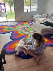Psychedelic Irregular Shaped Tufted Custom Wool Area Rug For Gifting, Kids Room