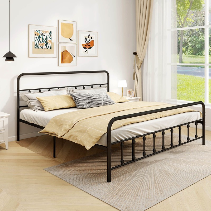King Size Bed Frame with Headboard Under Bed Storage No Box Spring Needed Black gallery
