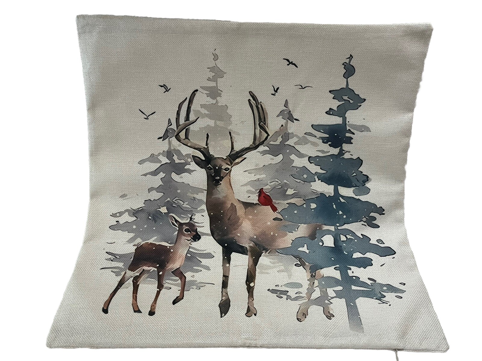 Deer Trees Nature Winter Christmas Linen Throw Pillow Cover Holiday Home Decor gallery