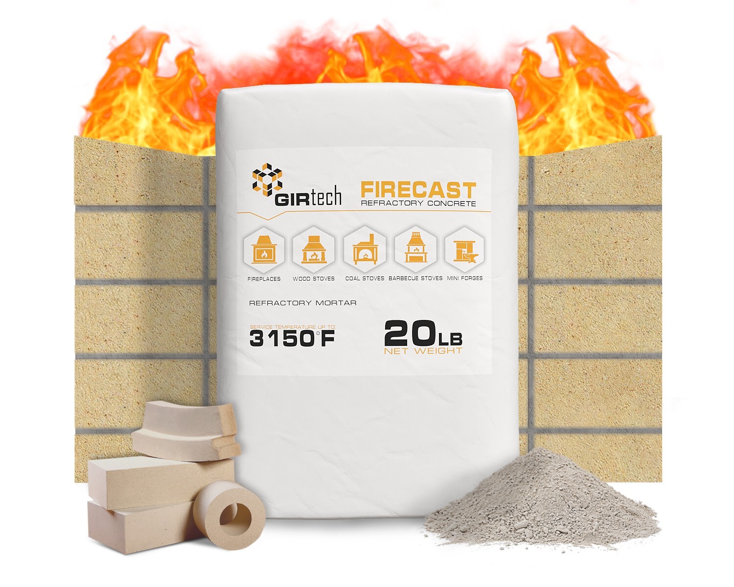 Girtech FireCast Castable Refractory Cement Mix 3110 Degree Fahrenheit 20 Lbs gallery