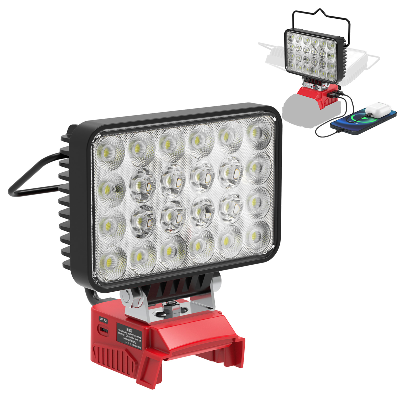 7200LM 72W LED Work Light Compatible with Milwaukee 18V Battery Flashlight USB gallery