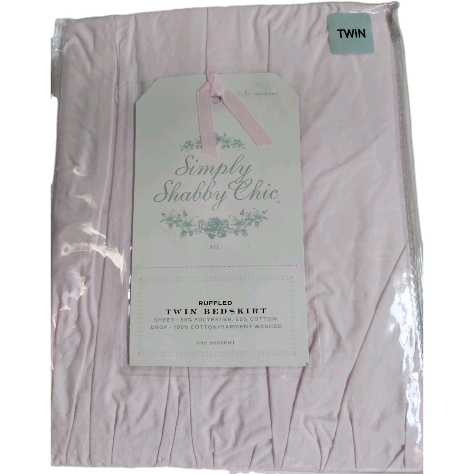 Vintage Simply Shabby Chic Ruffled Twin Bedskirt 15" Drop Light Pink 2008 NOS gallery