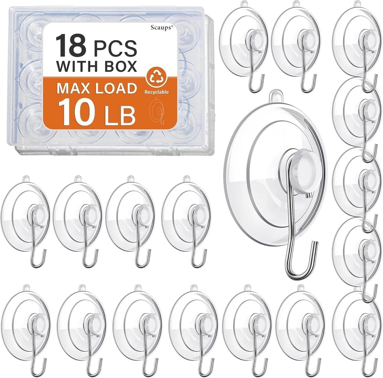 18 Pack Suction Cup Hooks Max Load 10LB, 1.77Inch Suction Cup Hook for Glass Win gallery
