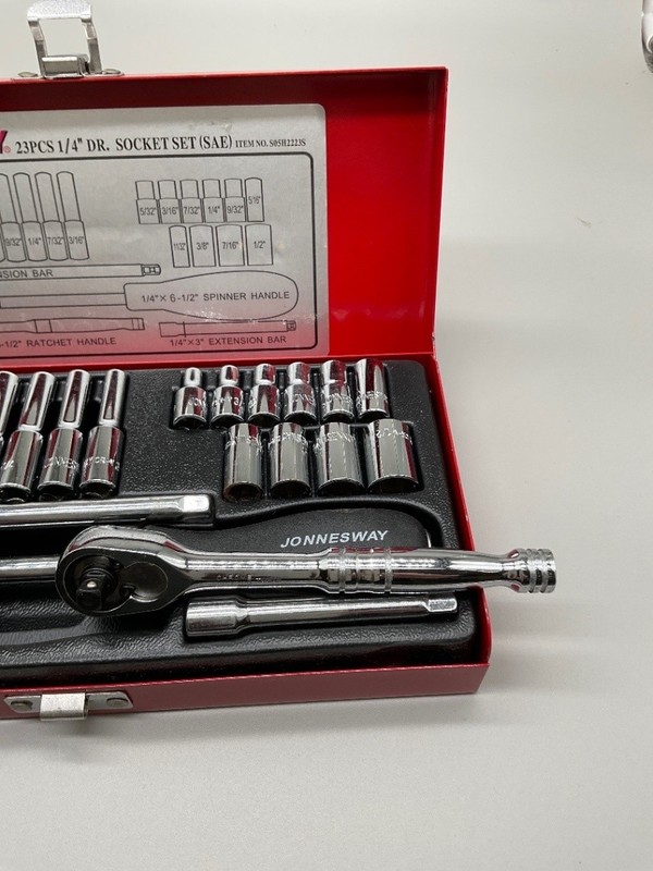 JONNESWAY 23PCS 1/4 IN DR SOCKET SET SAE S05H2223S Red Metal Case gallery