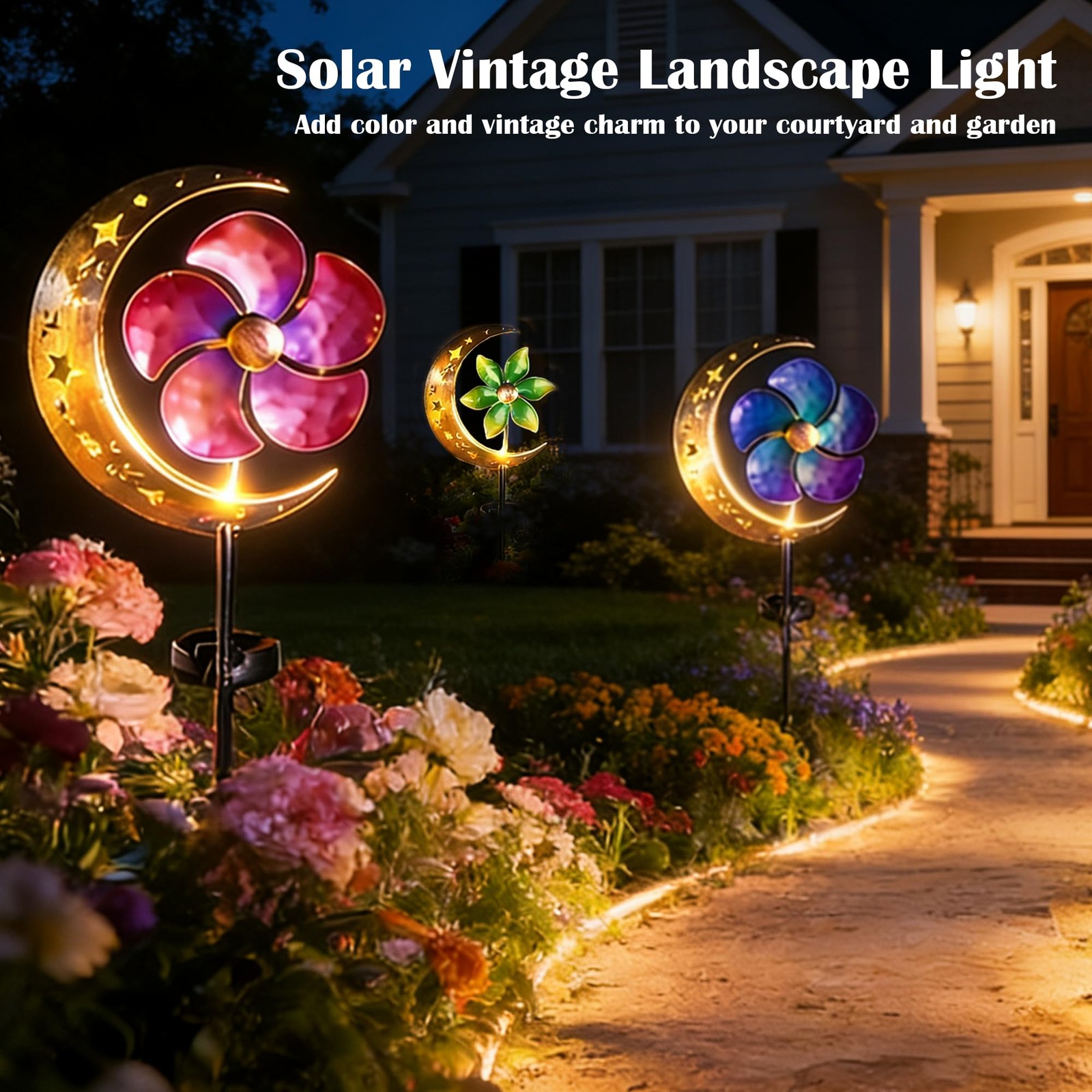 Solar Moon Windmill Lights Waterproof Outdoor Decorative Garden Stakes gallery