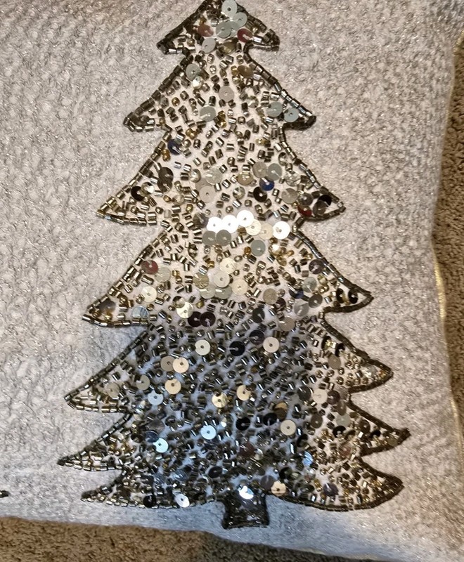 34th & Pine Embroidered Christmas Trees Beaded Lumbar Pillow 25in X 14in gallery