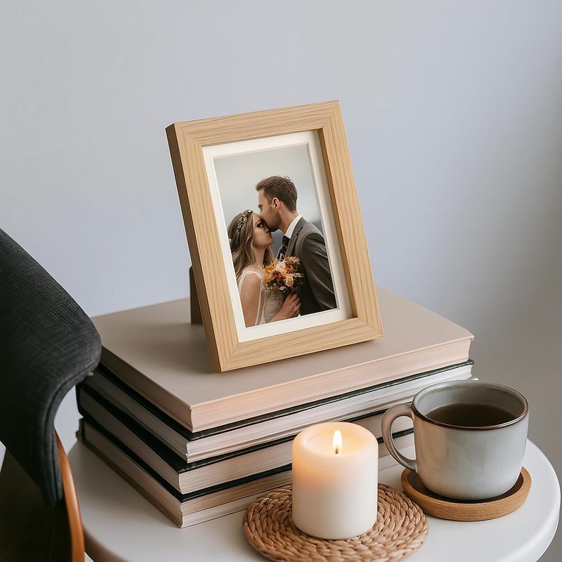 Versatile Solid Oak Picture Frame Holds 3x5 & 4x6, Easy to Hang or Stand - Beige gallery