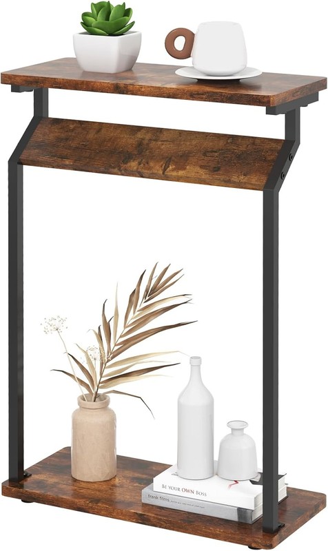 Narrow Side Table for Small Spaces, End Couch, Slim Rustic Brown gallery