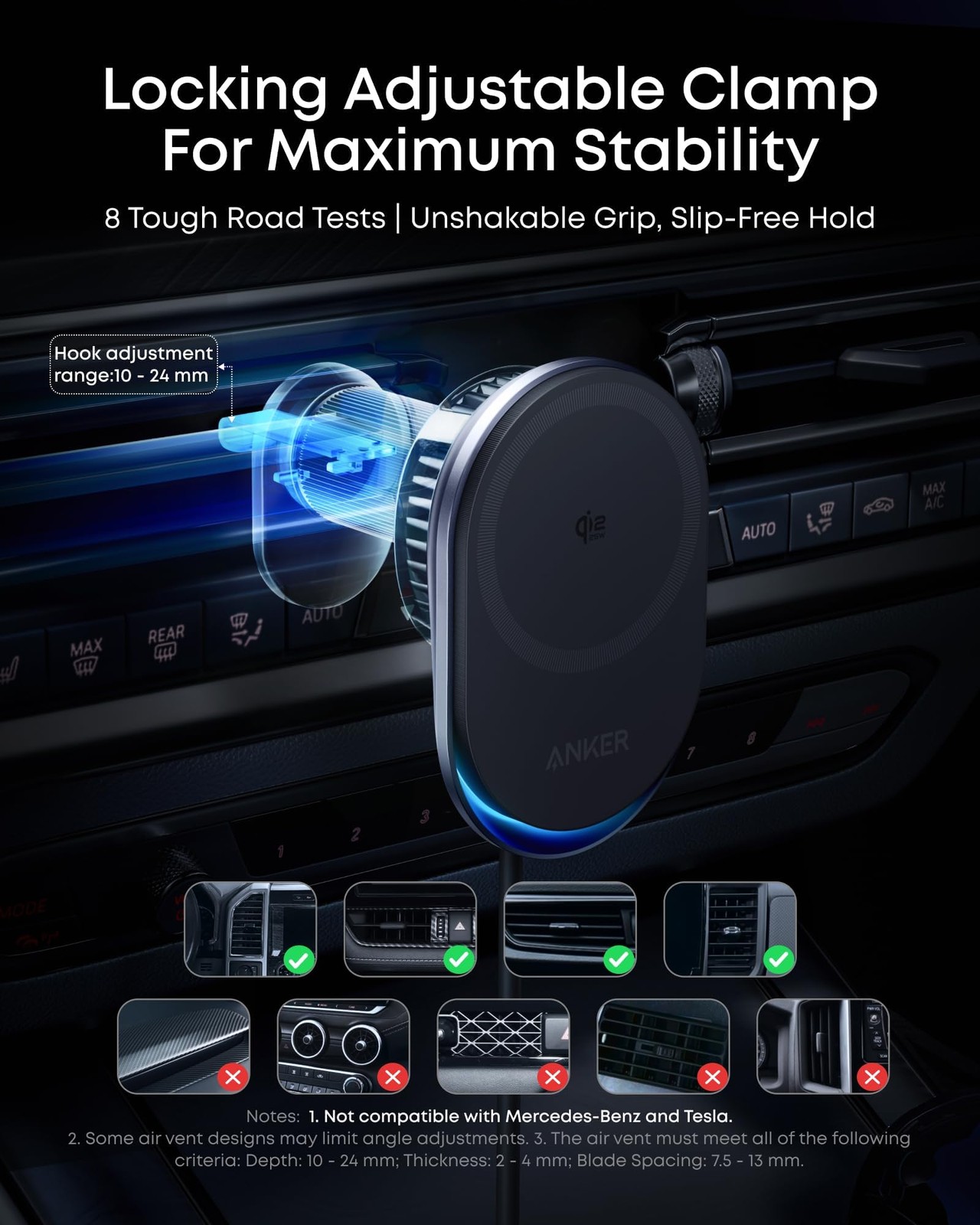 Anker Prime MagSafe Car Mount Charger, Qi2 25W Certified Wireless Car Charger wi gallery