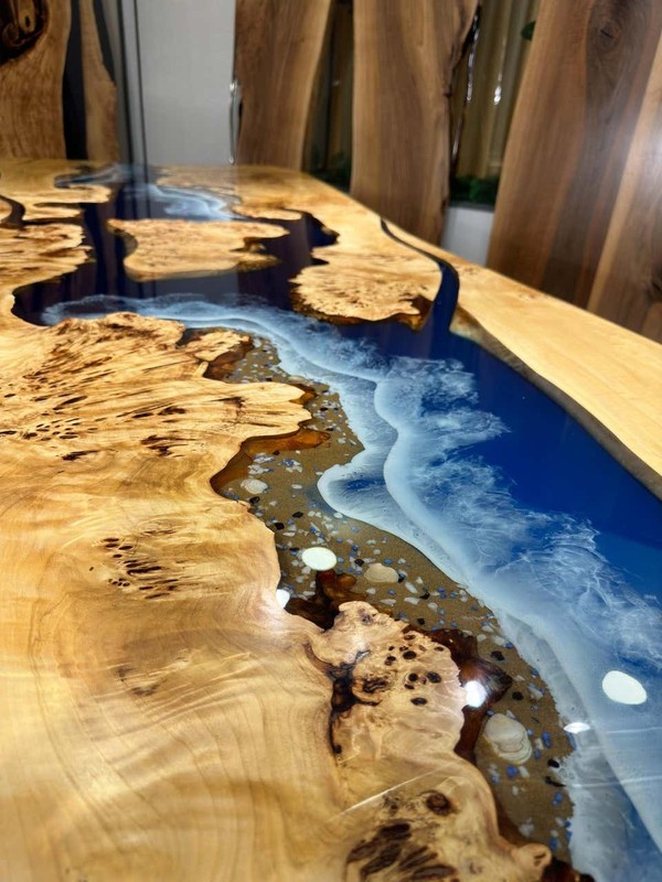 Live Edge Walnut Epoxy River Tabletop | Handmade Solid Wood | Blue Resin High gallery