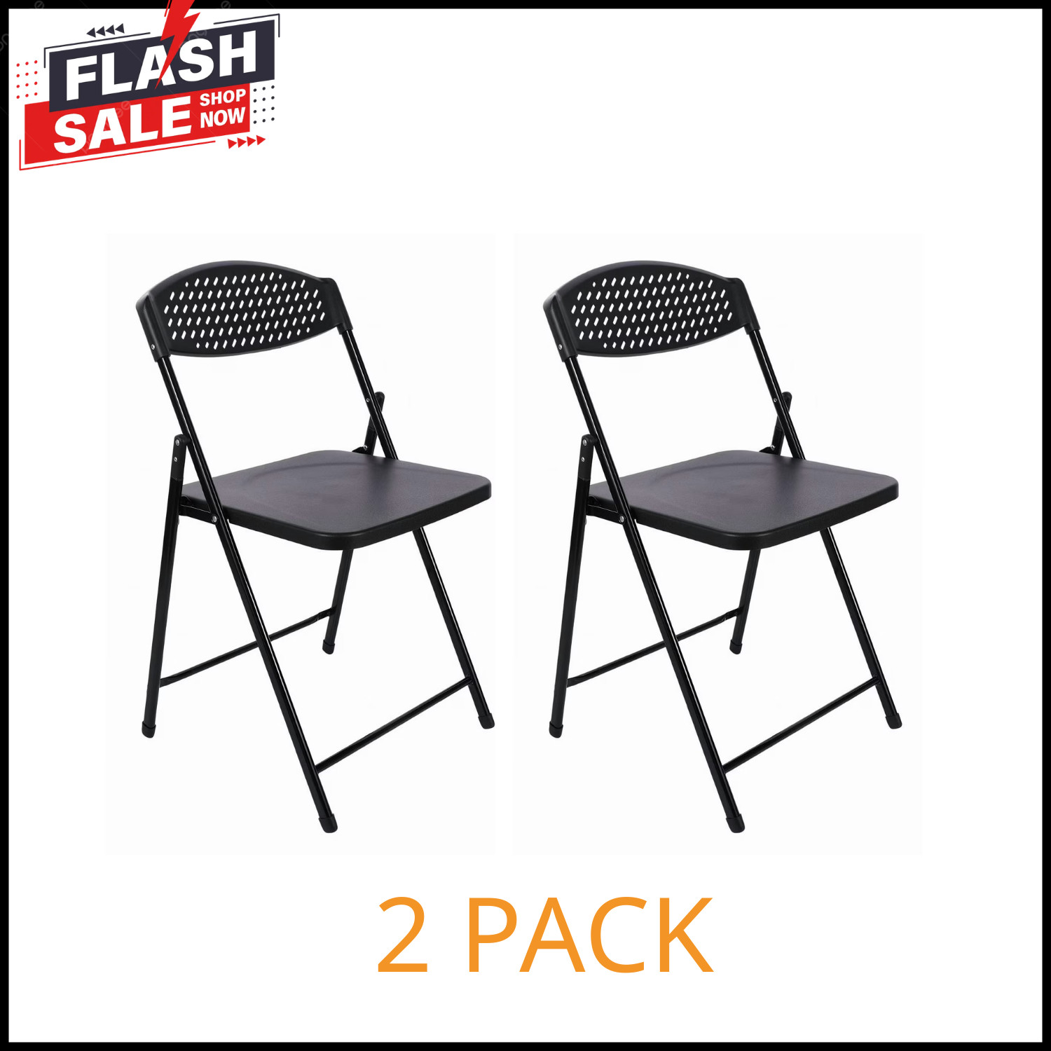 ( 2 PACK) Mainstays Resin Light-Weight Folding Chairs, Black gallery