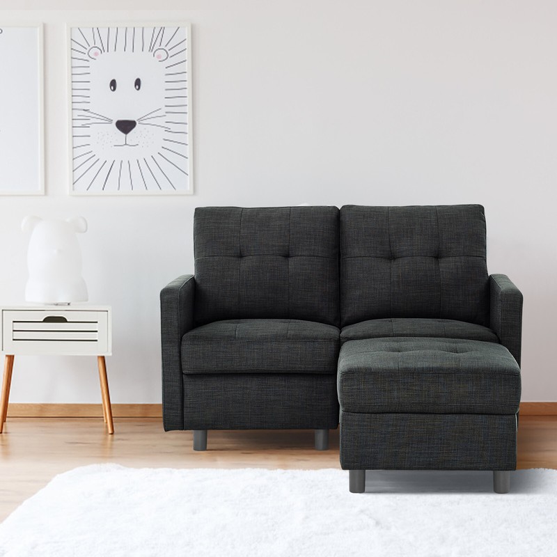 DAZONE Modern Modular Sectional Sofa Set L-Shaped Linen Fabric Couch w/Ottoman gallery