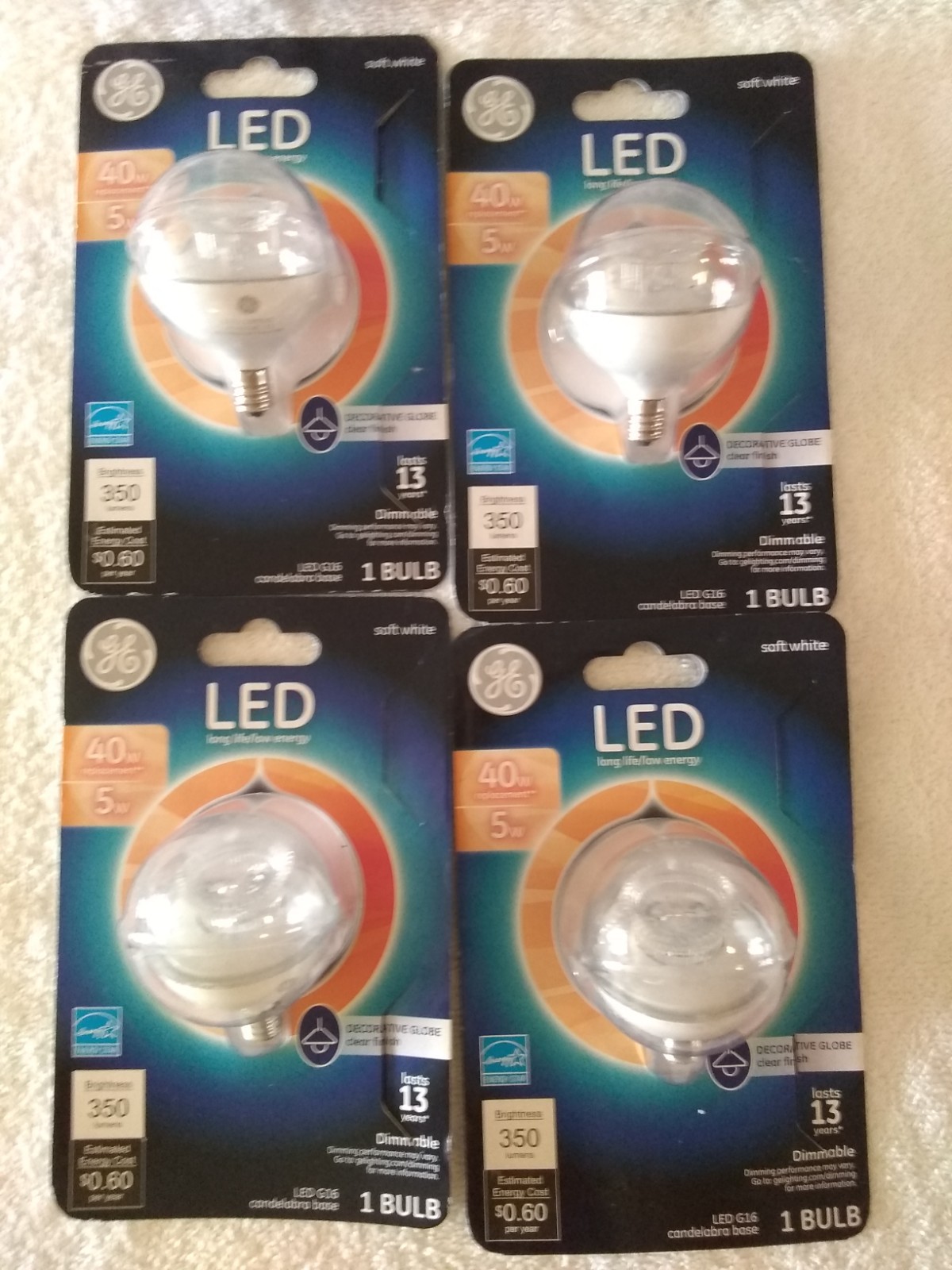 4 Packs NEW GE Led Bulb Decorative Globe G16 40 Watts gallery