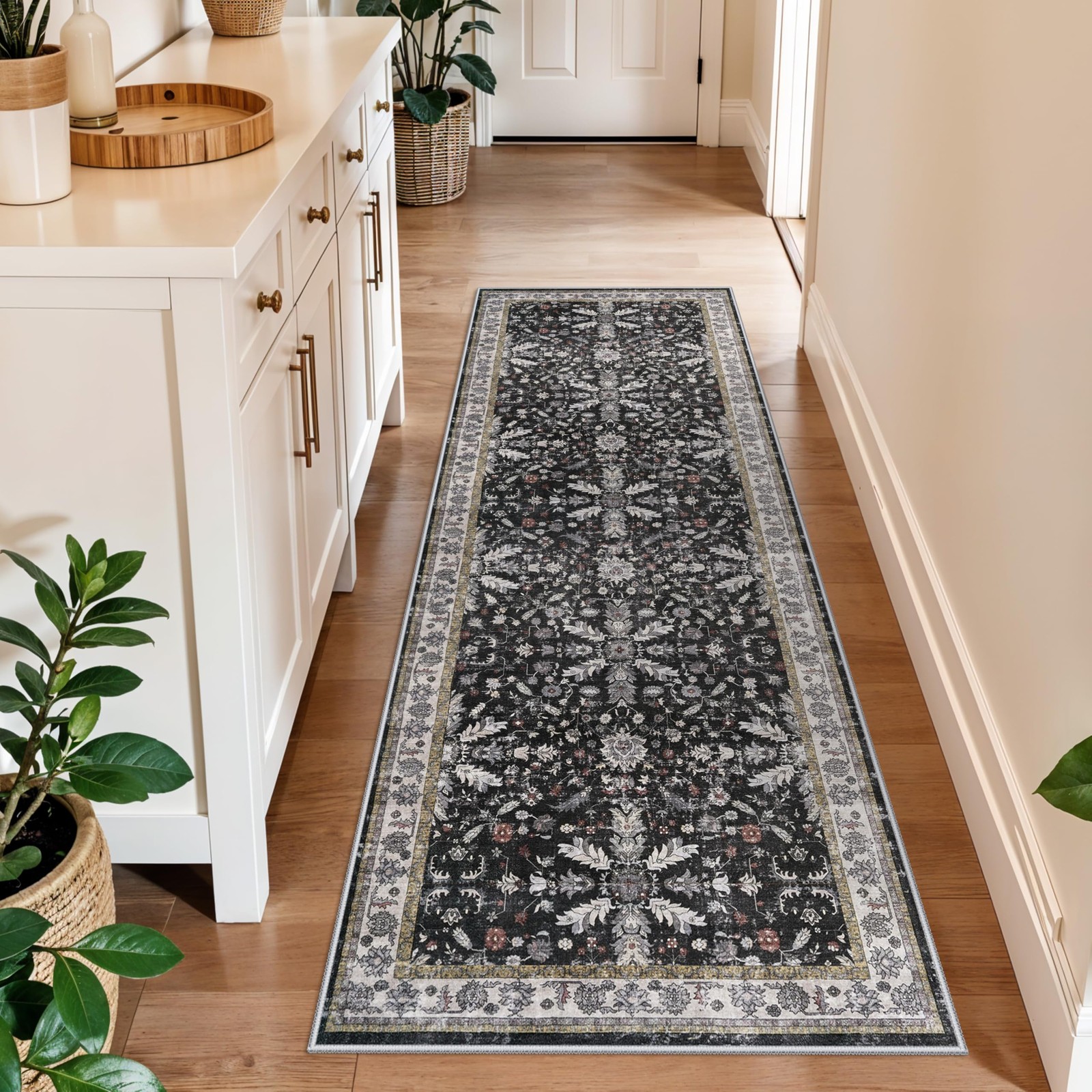2x6 Washable Kitchen Runner Rug – Non-Slip Boho 2' x 6' (Rectangular), Black gallery
