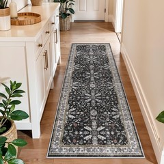 2×6 Washable Kitchen Runner Rug – Non-Slip Boho 2′ x 6′ (Rectangular), Black