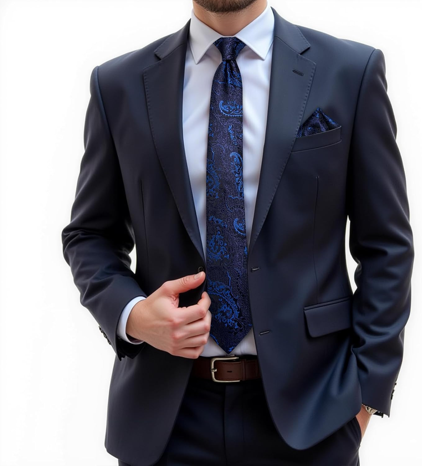 Mens Tie Set Silk Solid Paisley Necktie and Pocket Square Cufflinks Classic Form gallery
