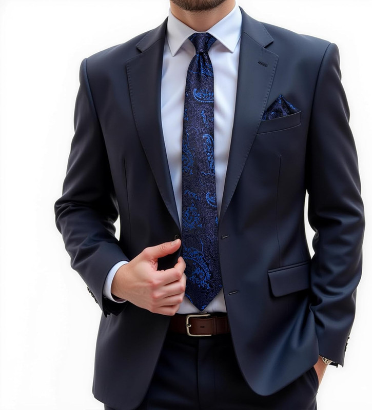 Mens Tie Set Silk Solid Paisley Necktie and Pocket Square Cufflinks Classic Form gallery
