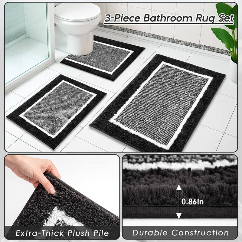 Britimes Black Stripes Bathroom Sets with Shower Curtain and Rugs, Ombre Striped gallery