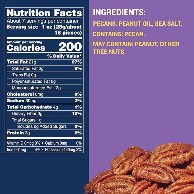 PLANTERS Roasted Pecans Salted Pecans Vegan Snacks, Kosher, Resealable, 7.25 oz. gallery