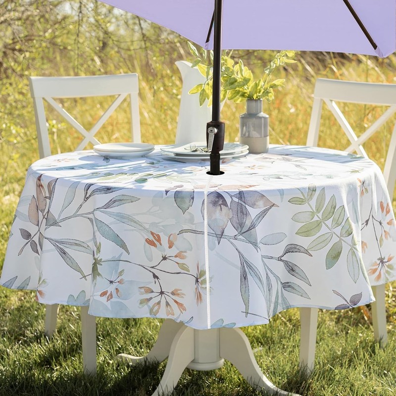 Spillproof Spring/Summer Heavyweight Fabric Outdoor Tablecloth with Umbrella ... gallery