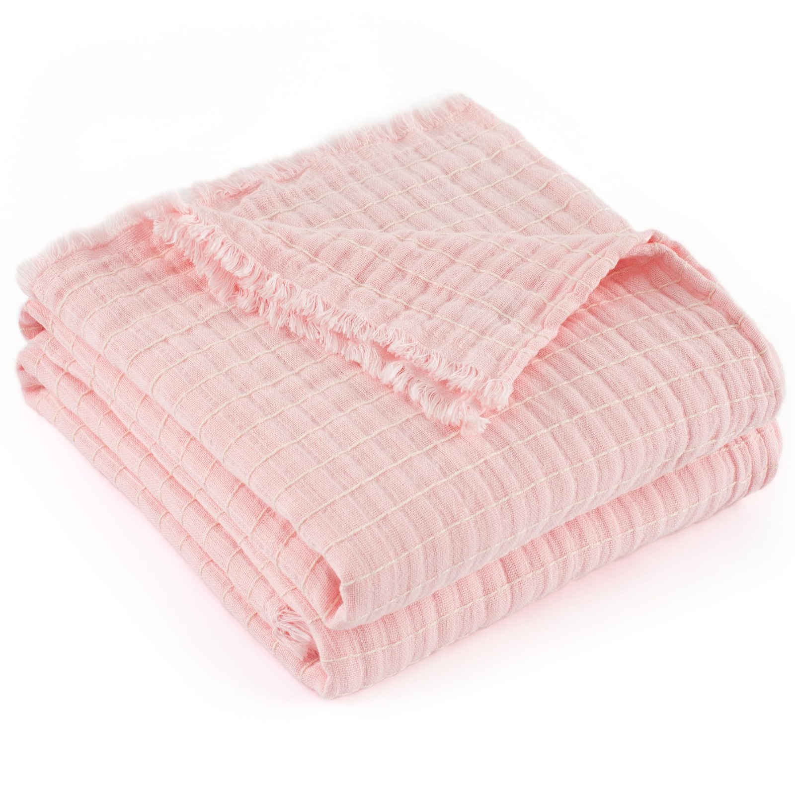 Pink 100% Cotton Muslin Throw Blanket Breathable Soft Queen 90x90 Inch gallery