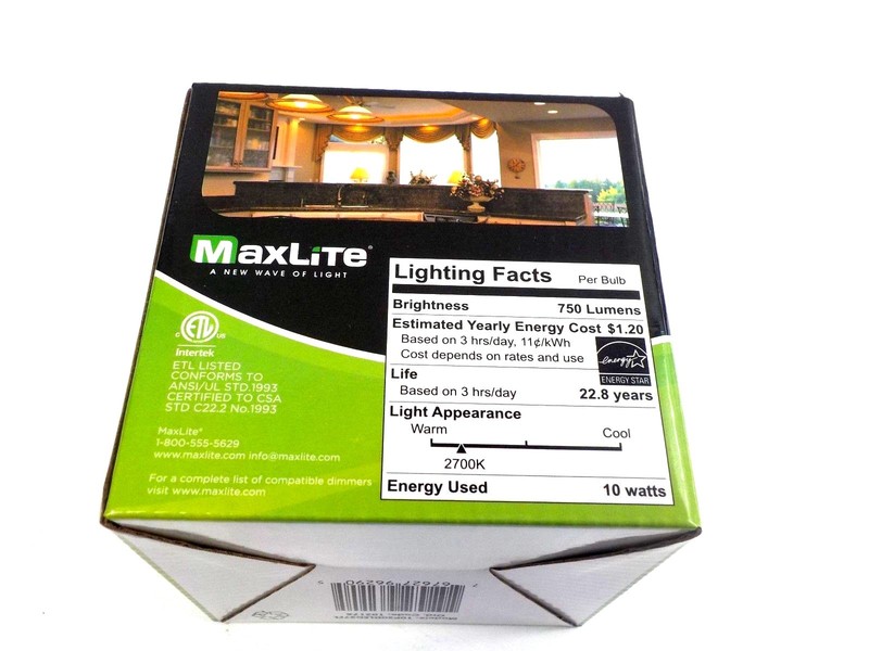 MaxLite 75W Replacement 10W LED Dimmable 2700K Soft White 750 Lumens Lot Of 2 gallery