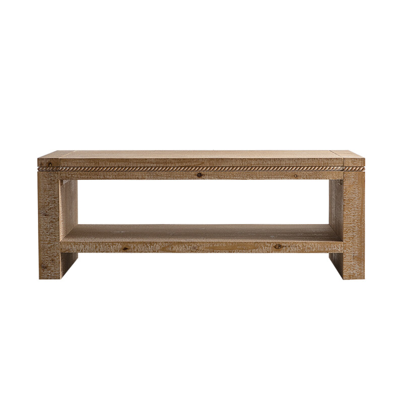 Rectangle Solid Wood Coffee Table 2-Tier Rustic Coffee Table with Storage Shelf gallery