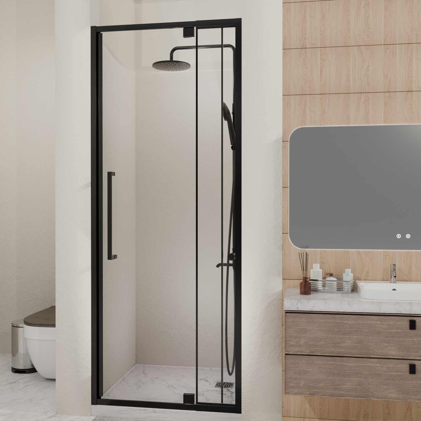Semi-Frameless Pivot Hinged Glass Shower Door 44-48 in. W x 72 in. H,1/4" (6mm gallery