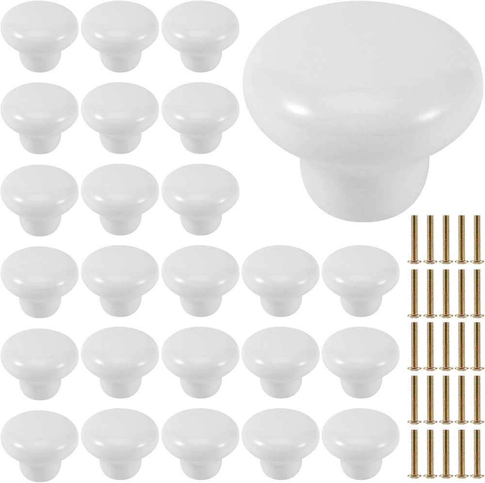 KEILEOHO 25 Pack Ceramic Cabinet Knobs, 1.26Inch/32Mm White Drawer Knobs with Sc
