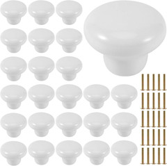 KEILEOHO 25 Pack Ceramic Cabinet Knobs, 1.26Inch/32Mm White Drawer Knobs with Sc