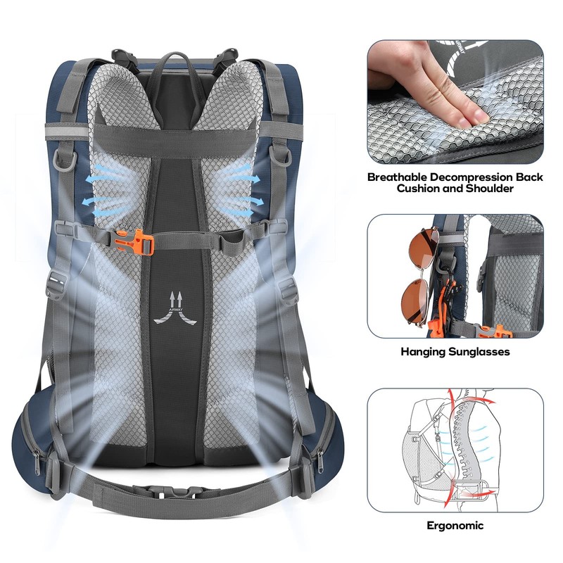 Maelstrom Hiking Backpack,Camping Backpack,Waterproof with Rain Cover,Blue 4