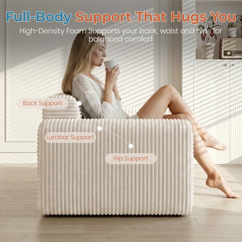 Single Folding Sofa Bed, 75.6" Sleeper, Beige Corduroy gallery