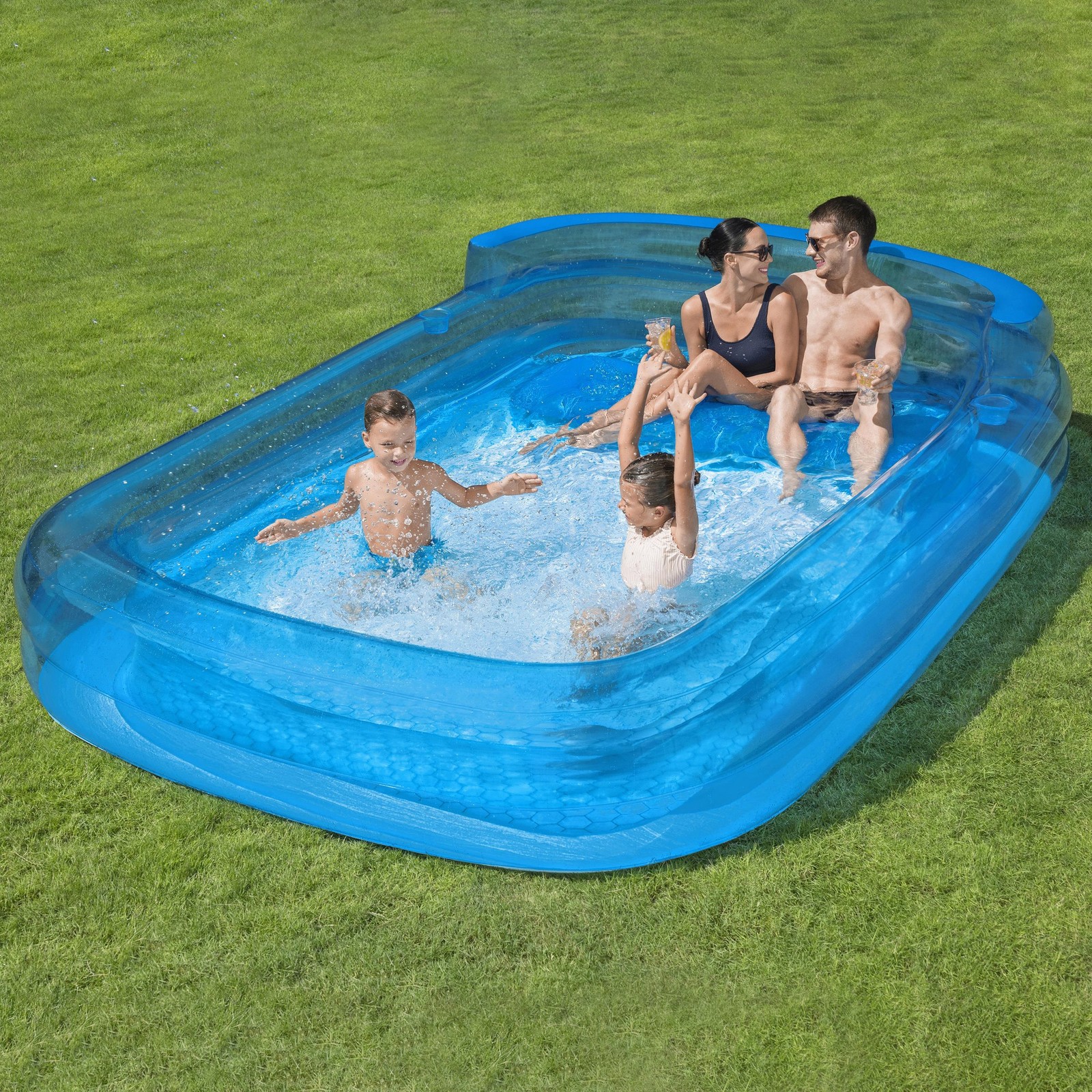 H2OGO! Inflatable Family Lounge Pool w/ Bench Seat and Headrest gallery