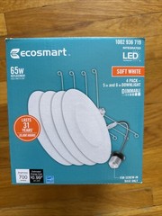 4 pack Ecosmart 65w 5” – 6″ Downlight Dimmable Soft White Screw-in Base NEW
