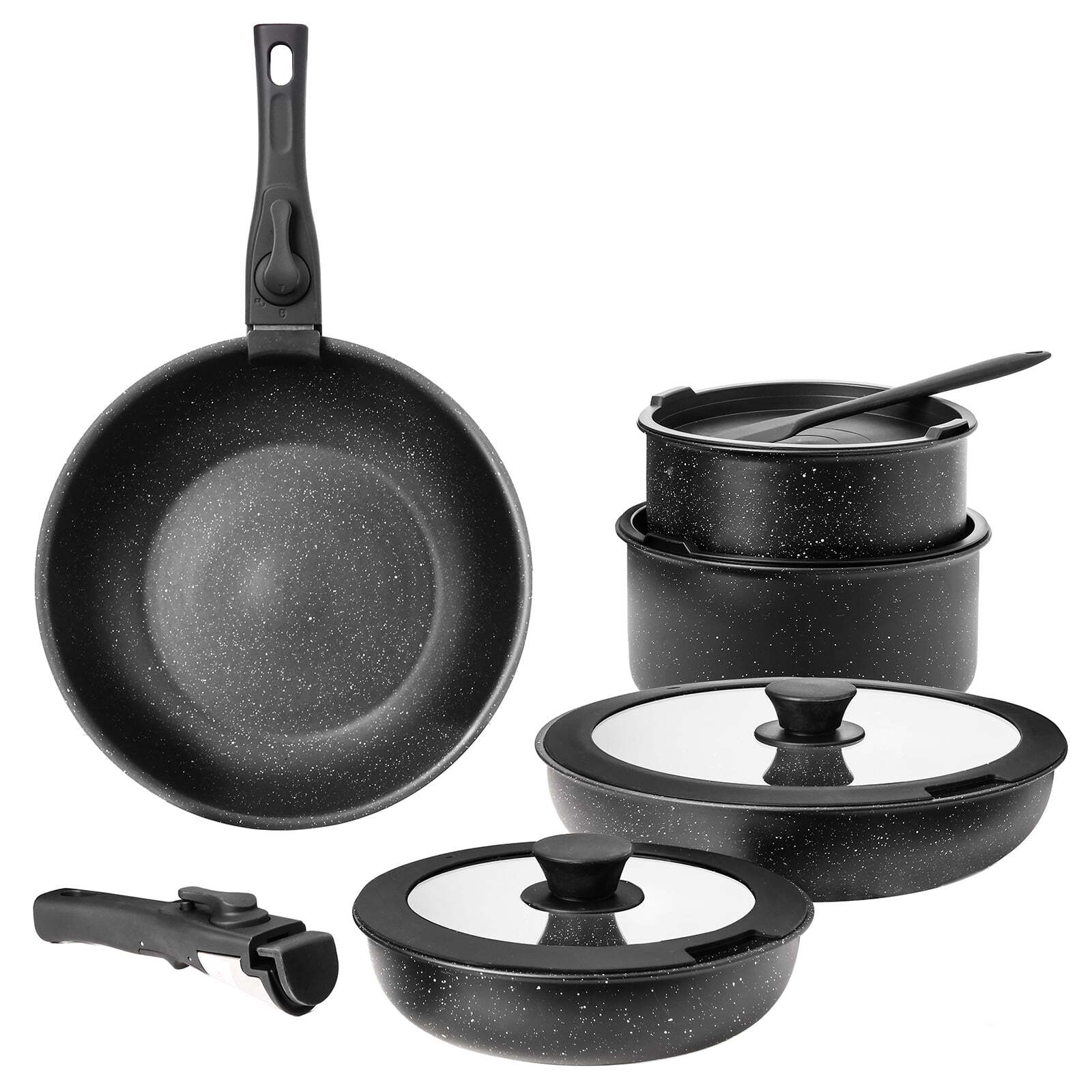 12pcs Non-Stick Cookware Set with Spatula & Detachable Handle, Pots and Pans Set gallery