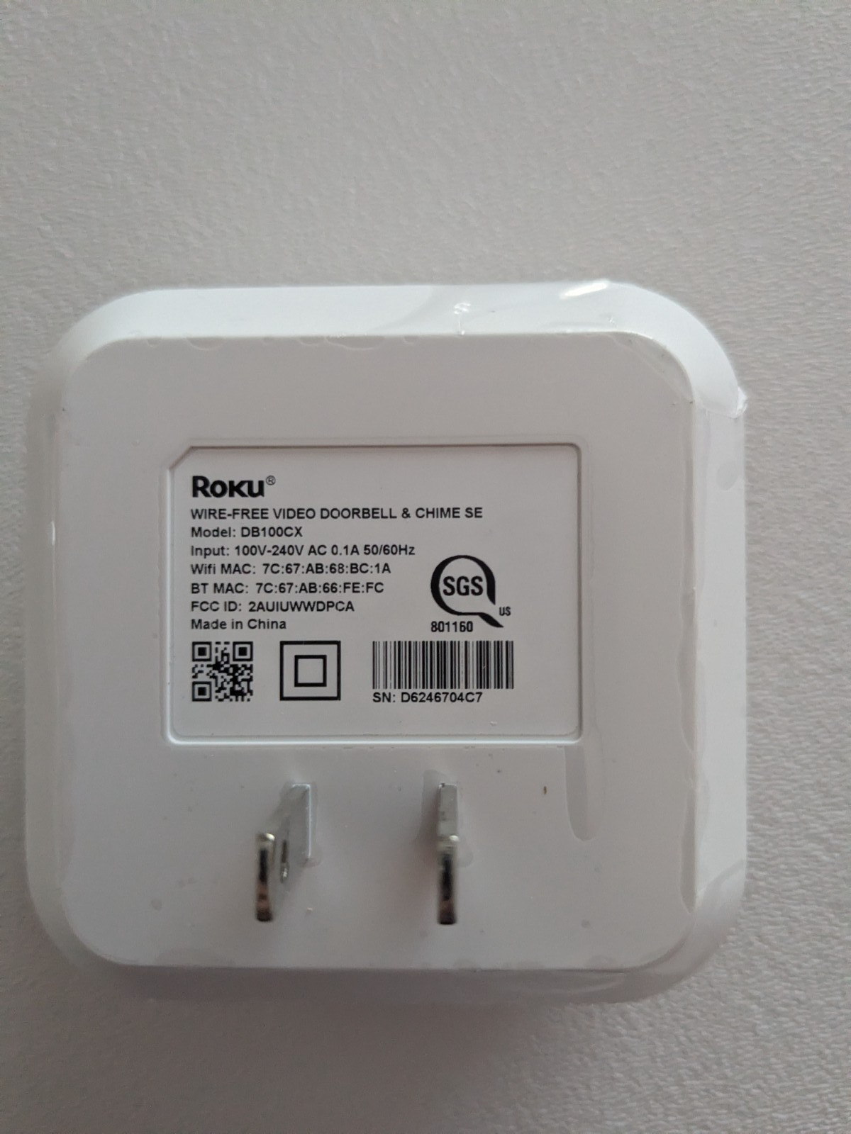 Roku Home Security Wire-Free Video Doorbell DB1000X Chime DB100CX Cord Tool Used gallery