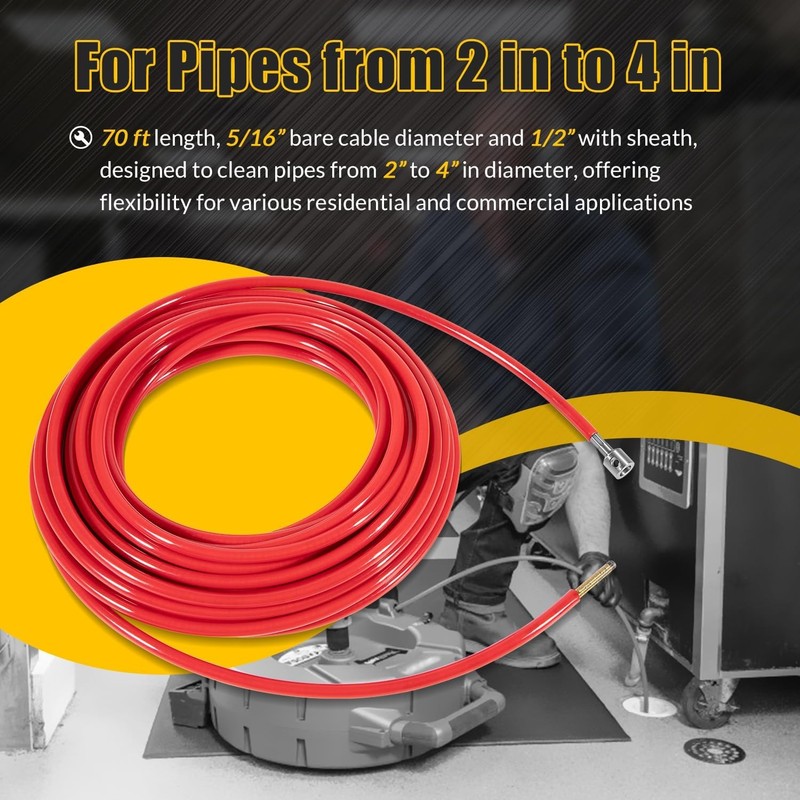 Replace for FlexShaft Cable Assembly 64348 K9-204, 5/16"x70ft, for 2 to 4" Pipes gallery