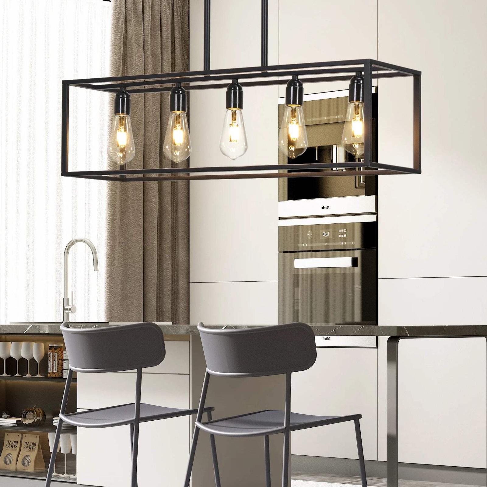 Vrygle Industrial 5-Bulb Ceiling Lamp Black Kitchen Island Chandelier Pendant Li gallery
