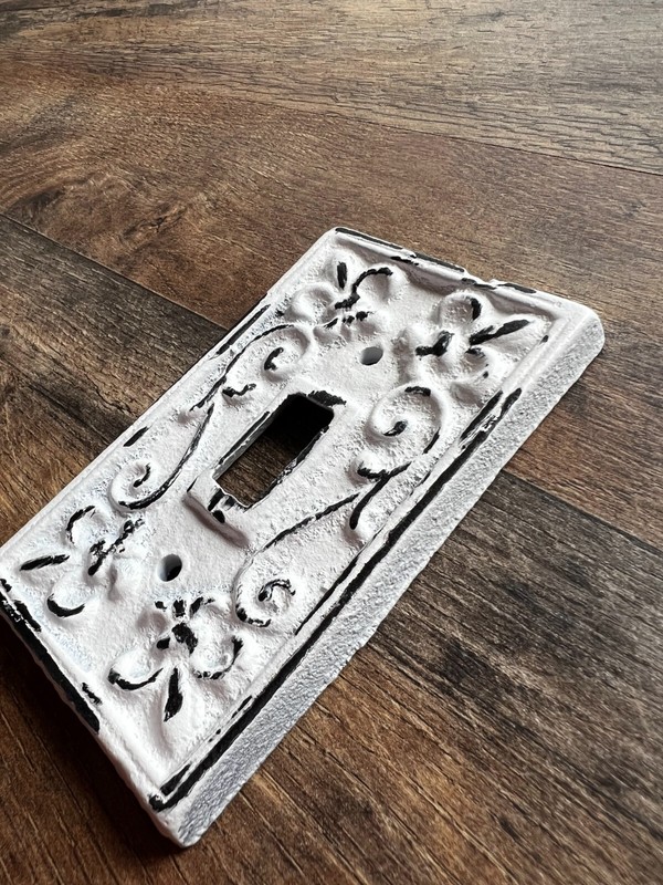 Iron Single Toggle Light Switch Wall Plate Cover, Shabby Chic White Victorian gallery