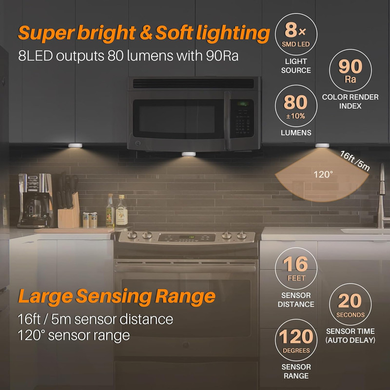 3 Pack 3.1” Motion Sensor Lights Indoor AA Battery Operated, Stick on LED Puck L gallery