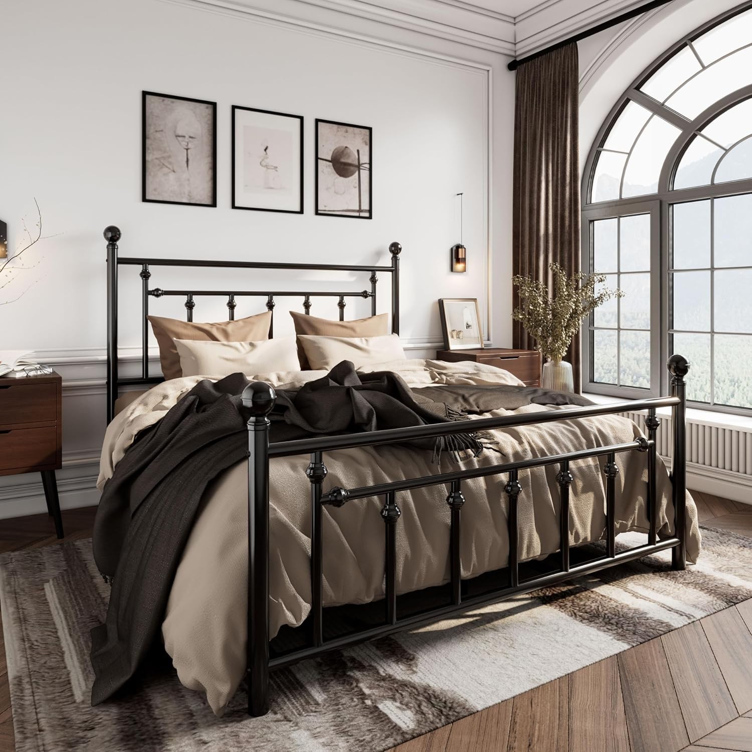 SHA CERLIN 14 Inch Queen Size Metal Platform Bed Frame with Headboard and gallery