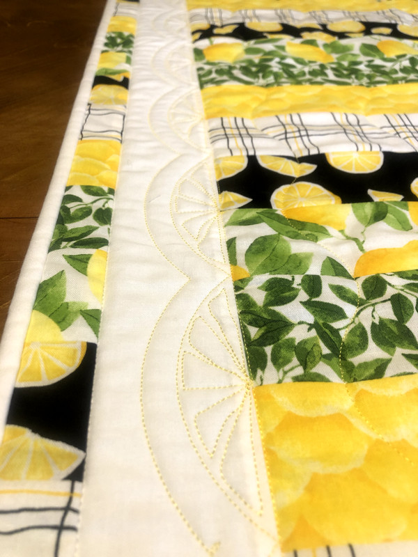 Reversible Quilted Table Runner Handmade Lemons Yellow Green Plaid 45"x20" gallery