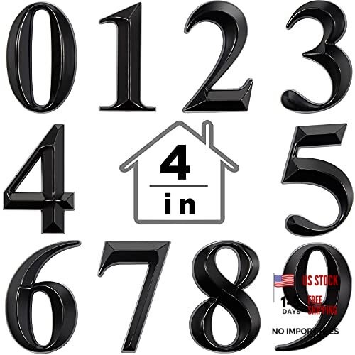 10 Pcs 3D Door Mailbox Numbers 0-9 Self - 4x2.5 Inches - Black gallery