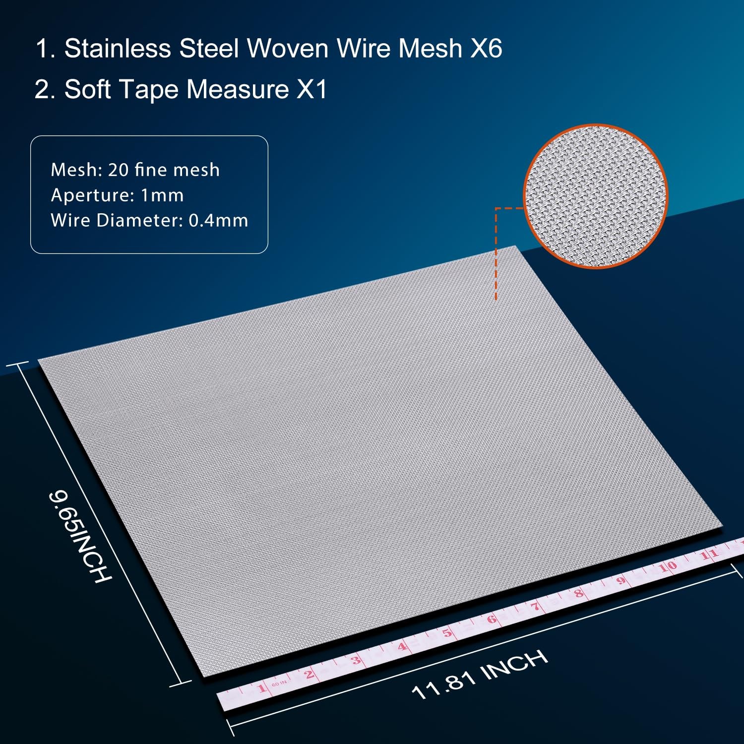6 Pack Wire Mesh, 20 Mesh 304 Stainless Steel Mesh, 9.6"Ã—11.8" gallery