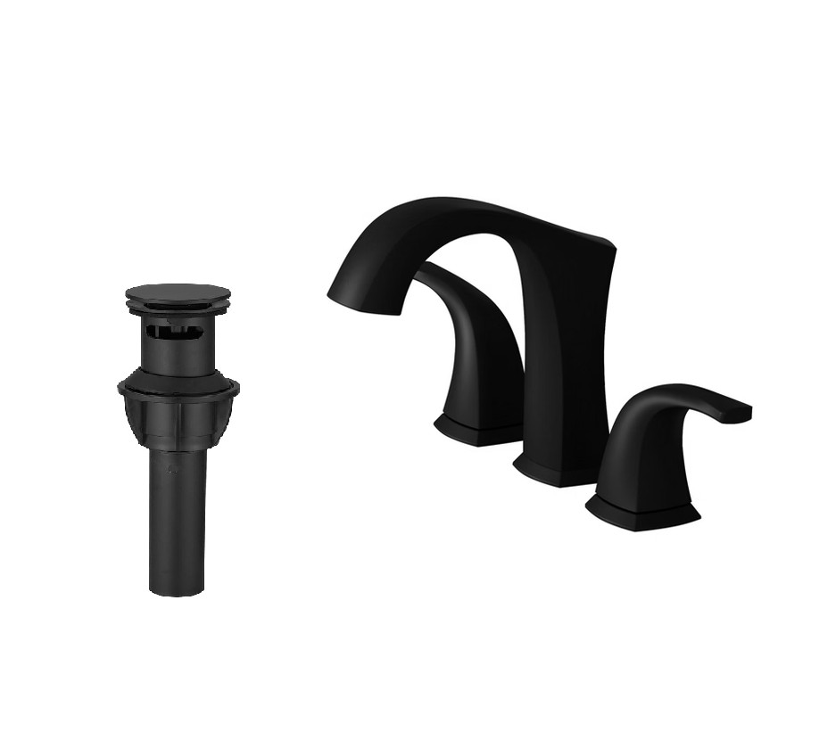BWE 8 in. Wide spread Double Handle Bathroom Sink Faucet w/ Drain Matte Black 5E gallery