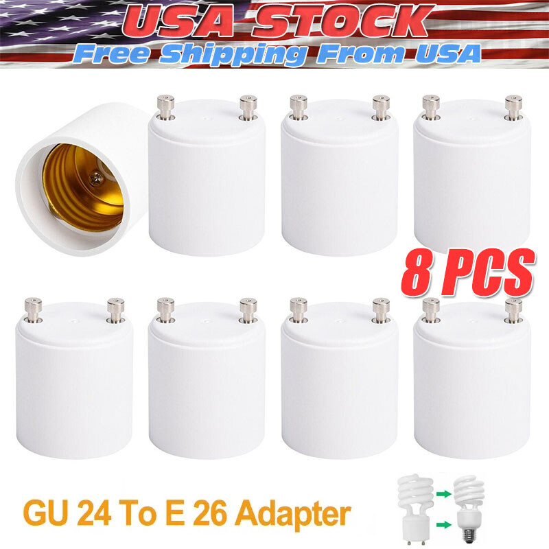 GU24 to E26/E27 Adapter 8-Pack - Heat Resistant & Fireproof Lighting Solution
