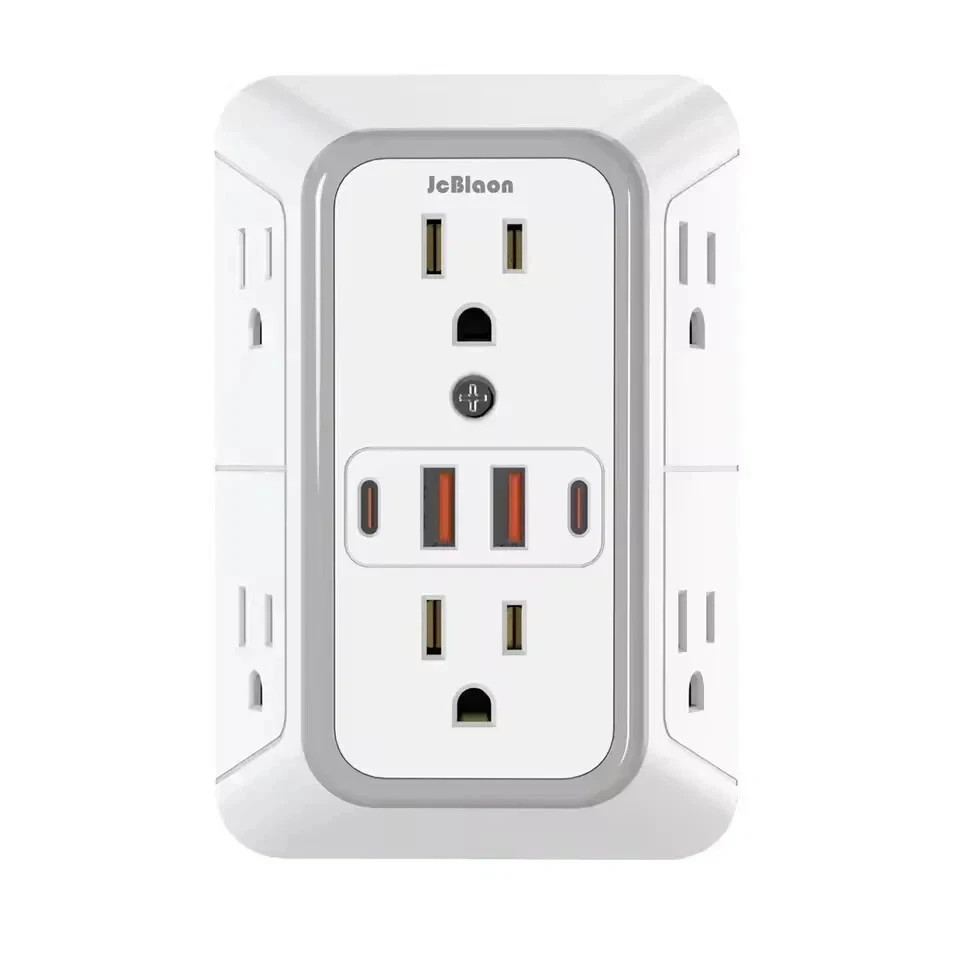 6 Outlet Extender Surge Protector Multi Plug Wall Adapter USB Charger Ports with gallery