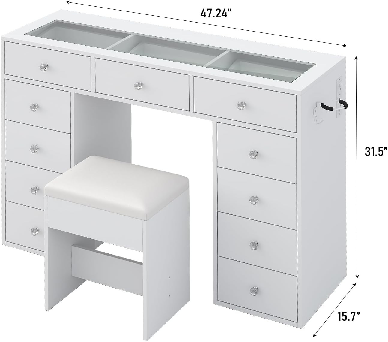 47" Vanity Desk Without Mirror, Glass Top Makeup Vanity with 11 Drawers & gallery